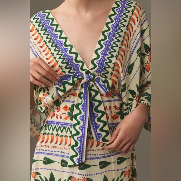 Anthropologie FARM Rio V-Neck Kaftan Maxi Cut-Out Dress Medium - Picture 4 of 16